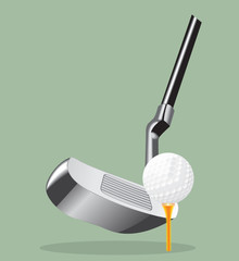 Vector realistic illustration. Golf club and  ball.  putter.