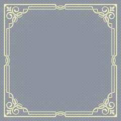 Ornate square frame on blue background. Corners, page decoration. 