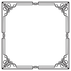 Ornate black square frame, corners. Visually overlapping lines.