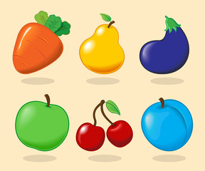 Vector illustration. Set of fruits and vegetables.