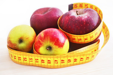 fresh apples with tape measure - weight loss - diet concept