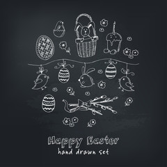 Easter traditional doodle symbols set.