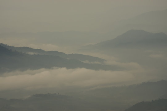 Fototapeta Abstract black and white fog and cloud mountain