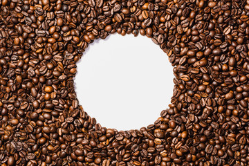 Coffee beans frame isolated on white background top view