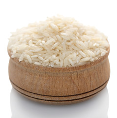rice in a wooden bowl