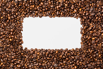 Coffee beans frame isolated on white background top view