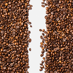 Coffee beans frame isolated on white background top view