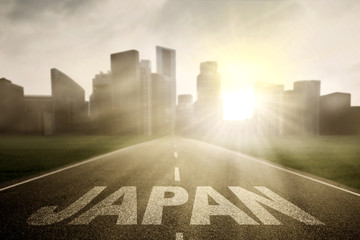 Highway with word of Japan at sunrise