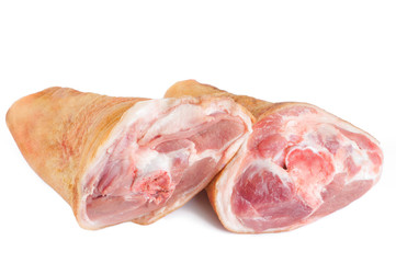 Raw knuckle of pork on white background