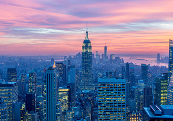 Naklejka na ściany i meble View of New York Manhattan during sunset hours