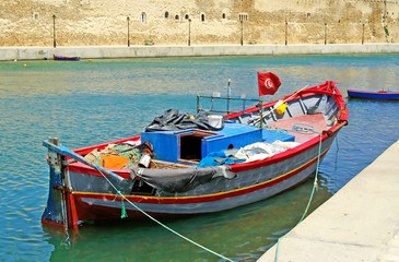 Fototapeta na wymiar Boat near fort of Bizerte, Tunisia