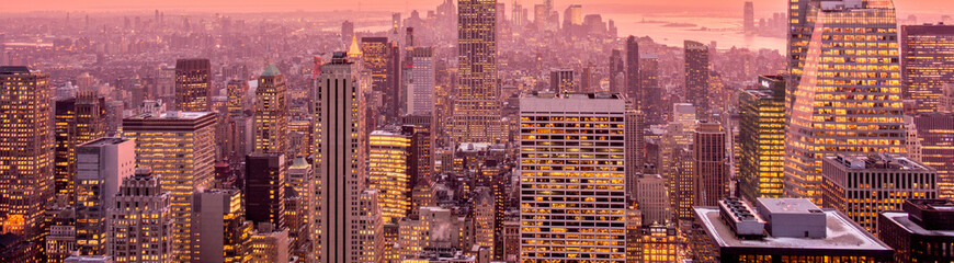 View of New York Manhattan during sunset hours