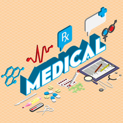 illustration of info graphic hospital icons set concept in isometric 3d graphic