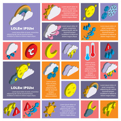 illustration of info graphic weather icons set concept in isometric 3d graphic