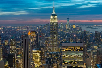 Acrylglas douchewanden met foto Empire State Building Night view of New York Manhattan during sunset