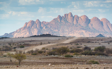 Straße durch die Savanne zur Spitzkoppe, Erongo, Namibia