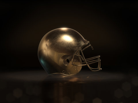 golden football helmet with dark background.3D rendering