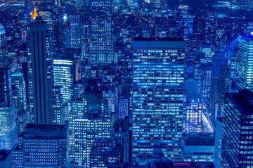 Night view of New York Manhattan during sunset