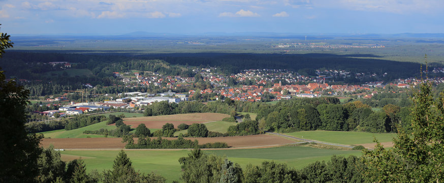 Far view on Heideck (front) and Hilpoltstein (back) from Schlossberg in Bavaria