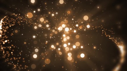  Space orange dust with stars on black background. Sunlight of beams and gloss of particles galaxies.