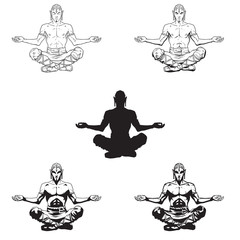 Vector yoga men in a lotus position.