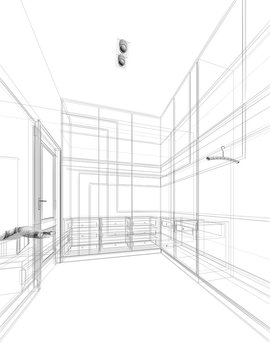 abstract sketch design of interior walk-in closet ,3d rendering