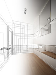 abstract sketch design of interior walk-in closet ,3d rendering