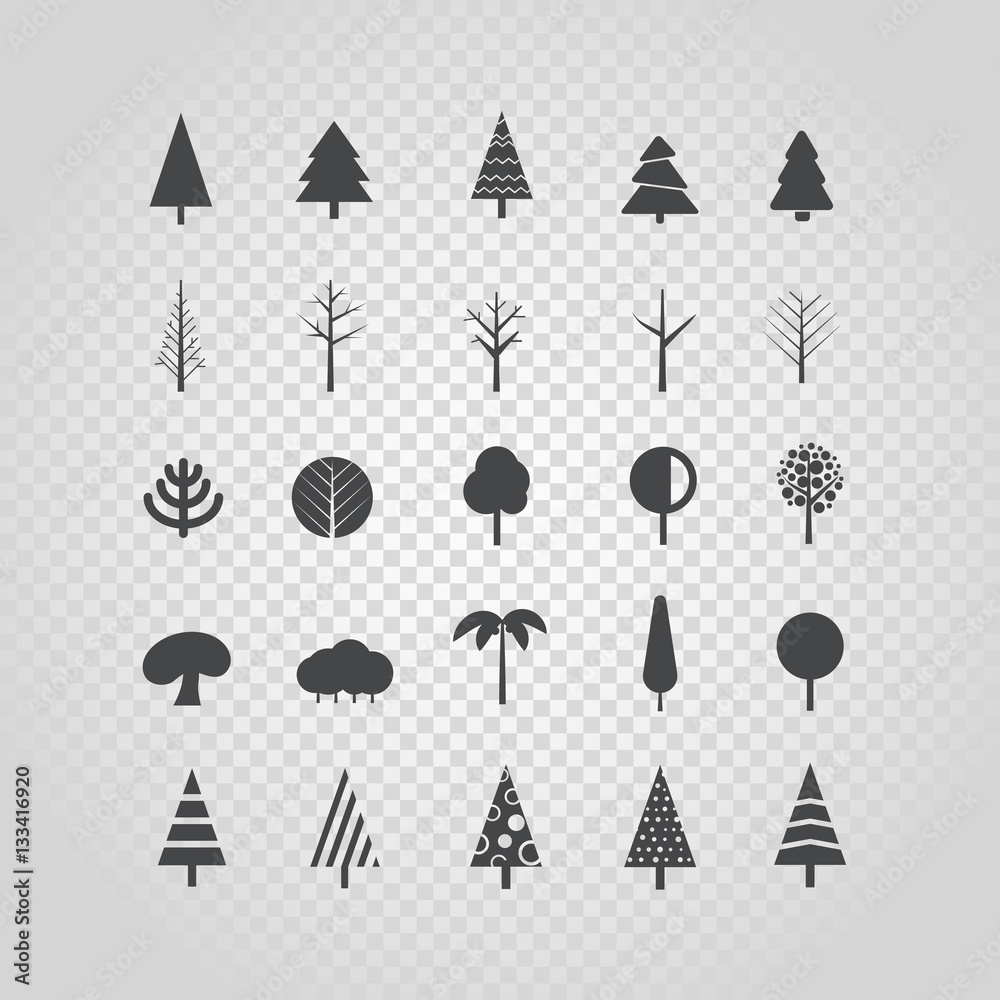 Aufkleber different tree silhouette vector set isolated on transparent