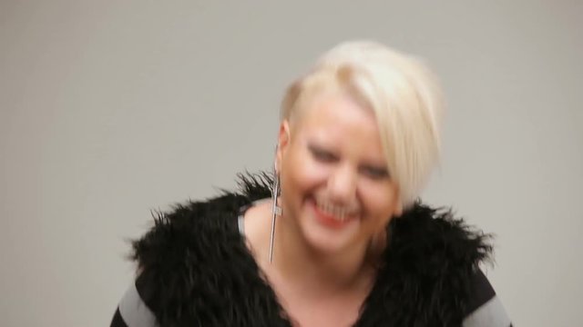 Freaky blond lady posing