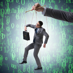 Businessman puppet being manipulated by boss