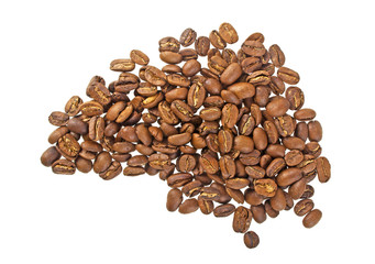 Coffee beans isolated on a white background, top view