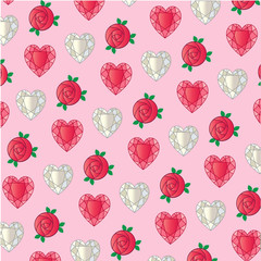 gemstone hearts with roses on pink