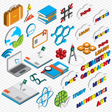 illustration of info graphic education icons set concept in isometric 3d graphic