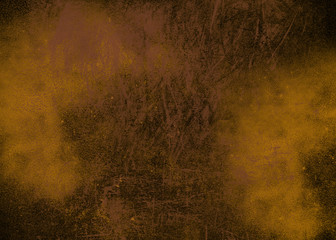Black and yellow abstract textured background with paint splashes and scratches