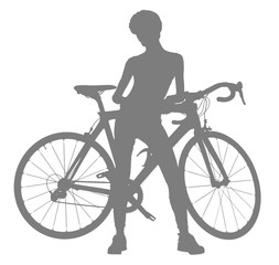 Isolated silhouette of woman with a bicycle