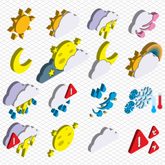 illustration of info graphic weather icons set concept in isometric 3d graphic