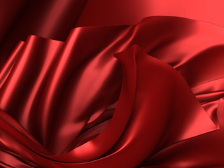 Red abstract folds of silk cloth waves. Fashion background