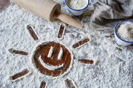 sunny smiley in baking scene