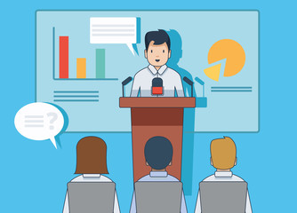 Linear Flat Businesspeople Workshop, Analytic Management Conference, Meeting Room, Presentation, Business Team, Working Process, Training, Coaching, Material Design Vector Isolated Illustration