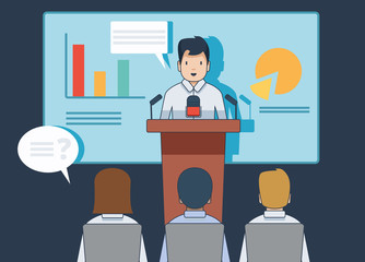 Linear Flat Businesspeople Workshop, Analytic Management Conference, Meeting Room, Presentation, Business Team, Working Process, Training, Coaching, Material Design Vector Isolated Illustration