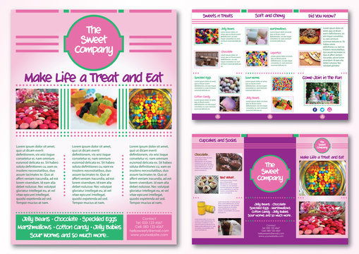 Sweet Shop or Bakery Layout Template Pink Purple and Green