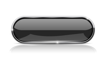 Black oval button with metal frame