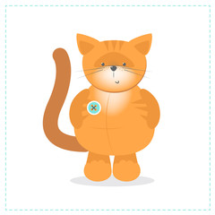 Cute ginger kitten plush toy. Vector cartoon