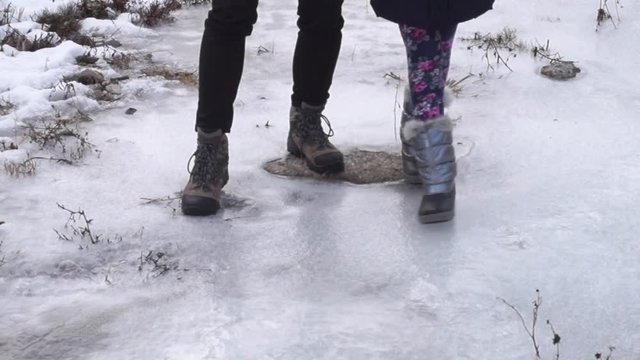 Playing on a frozen creek
