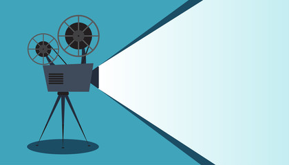 Retro cinema icon on blue background, vector illustration with copy space