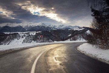 Beautiful mountain road in winter