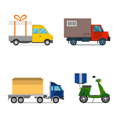 Delivery transport cargo truck and scooter shipping vector illustration.