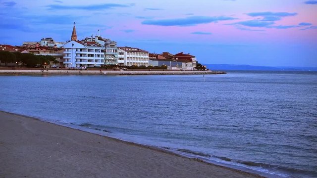Looking at the empty beach in Grado, Italy, Friuli, Venezia