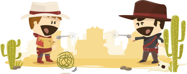 Duel de cow-boy au far west, sh&eacute;rif et bandit
