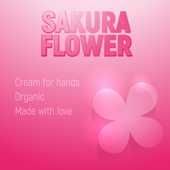 Sakura glass flower on pink background with shadow  promotion for cream